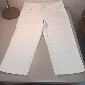liz & co. women's plus size white stretch denim crop capri jeans sz 14